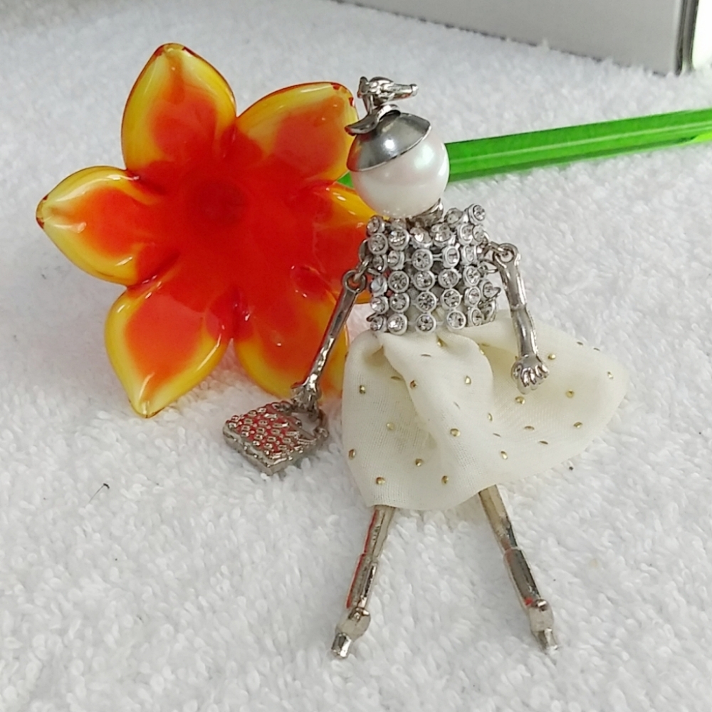 Vintage MOP & Rhinestones French Doll  Charm NWOT
